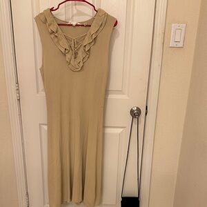 Max Studio Beige Ruffled Midi Dress